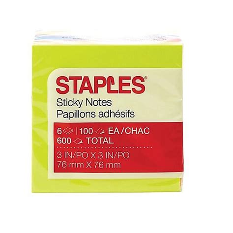 Staples Stickies Standard Notes 3 X 3 Assorted 100 Sheetspad 6