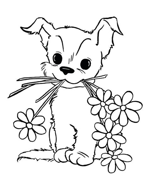 Dog And Flowers Dogs Kids Coloring Pages