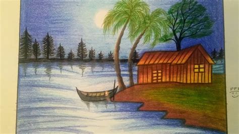 How To Draw Scenery Of Moonlight Drawing With Arteza Colored Pencils