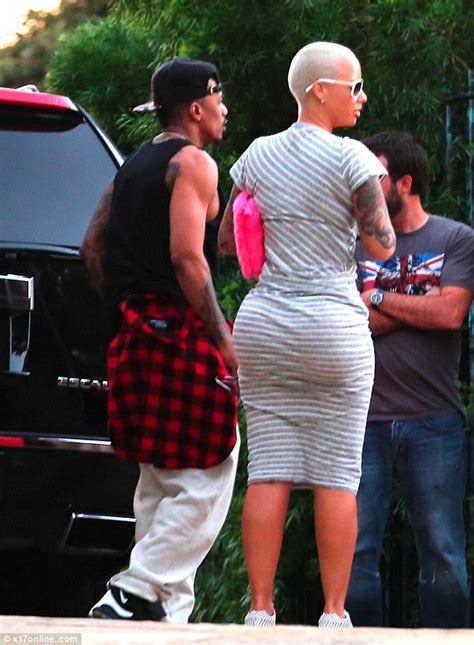 Amber Rose Steps Out With Nick Cannon Wearing Grey Figure Hugging Dress Daily Mail Online