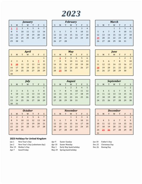 Free Printable England 2023 Calendar With Holidays Pdf