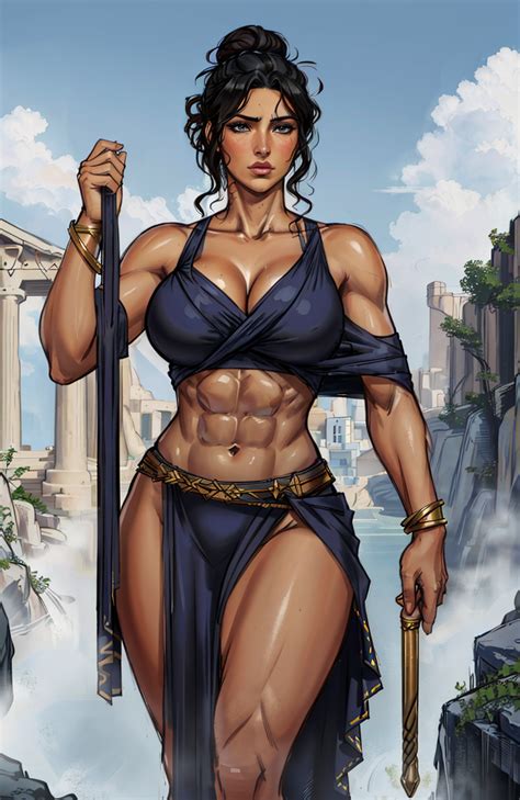 Rule 34 Abs Ai Generated Athena Athena Greek Mythology Athletic Female Black Hair Brown Eyes