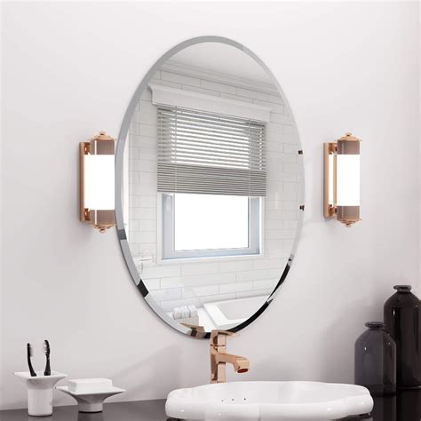 Kohros Oval Beveled Polished Frameless Wall Mirror For Bathroom