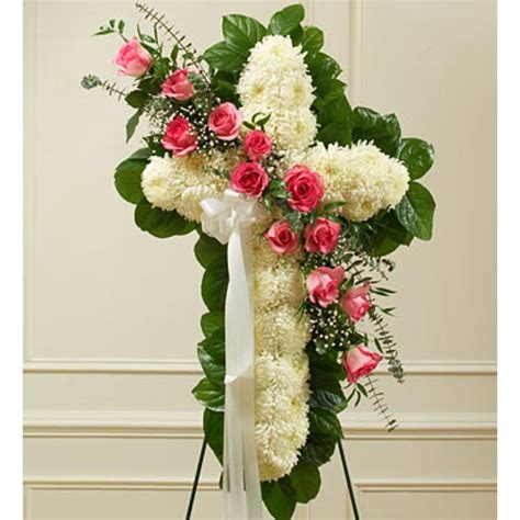 Funeral flowers fresno darbojas kapsētas un krematorijas, citi pirkumi, iepirkšanās, floristi aktivitātēs. Pink & White Standing Cross with Pink Rose Break Elegant ...