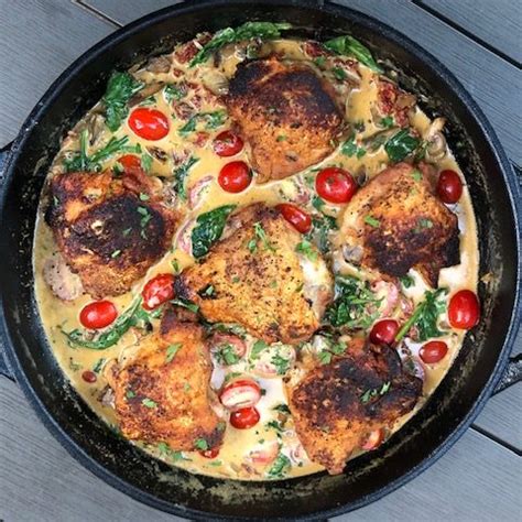 Stir in the spinach and cook, stirring, for 2 minutes, until wilted. Skillet Dinner-Creamy Tuscan Chicken Thighs with Mushrooms ...