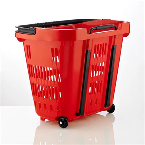 Blue Plastic Shopping Basket With Wheels And Telescopic Handle 34l