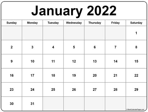 January 2022 Printable Calendar 2022 Monthly Free Letter Templates