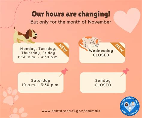 ⏰ The Animal Shelter Is Changing Their Hours For The Month Of November