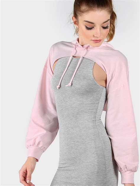 Open Bust Cropped Hoodie Pink Sheinsheinside