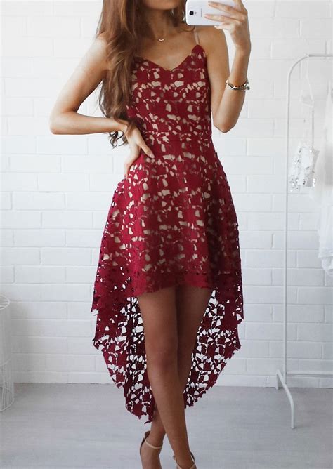 Solid Lace Hollow Out Asymmetric Casual Dress Fairyseason