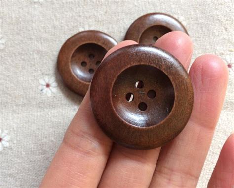 12pcs 35mm Dark Brown Wood Button 4 Holes Nw226good Quality Etsy