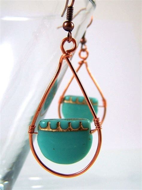 Copper Turquoise Tear Drop Handmade Earrings