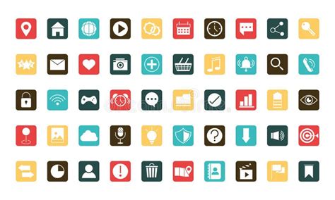 Mobile Application Web Button Menu Digital Flat Style Icons Set Stock