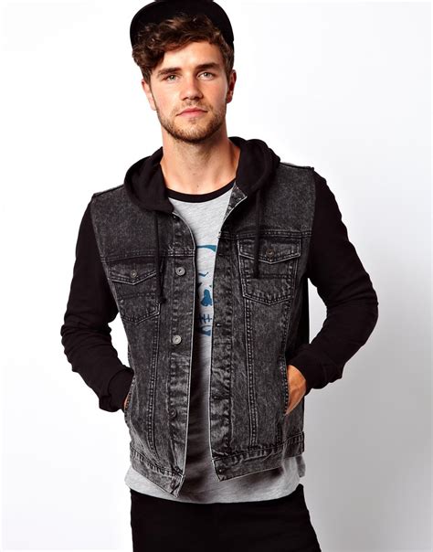 Check spelling or type a new query. Lyst - Asos Denim Jacket With Jersey Sleeves in Black for Men