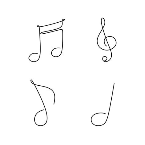 Continuous Line Drawing Of Note Music Symbol Set Collection Sketch
