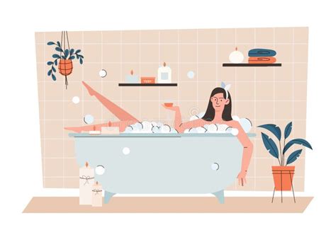 Woman Relaxing In Bathtub Stock Vector Illustration Of Shower 243413490