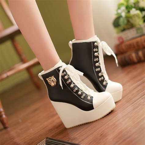 Womens Buckle Lace Up Wedge High Heels Platform Boots Sneakers Shoes
