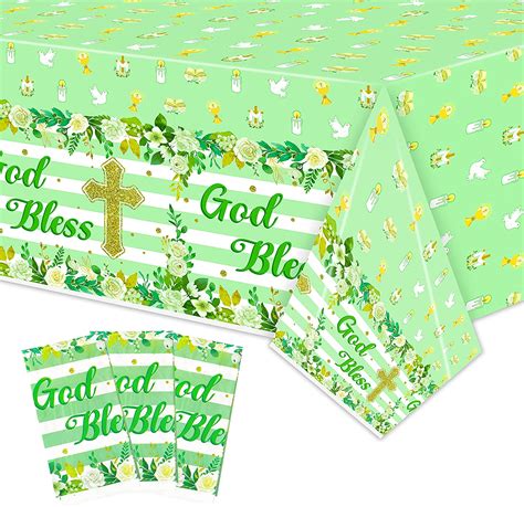 Bkeecten 3 Packs Green Baptism Table Cover Decoration God