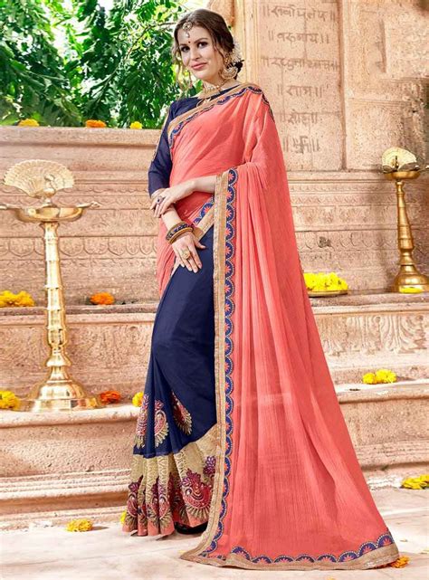 buy peach georgette half n half saree 116034 with blouse online at lowest price from vast