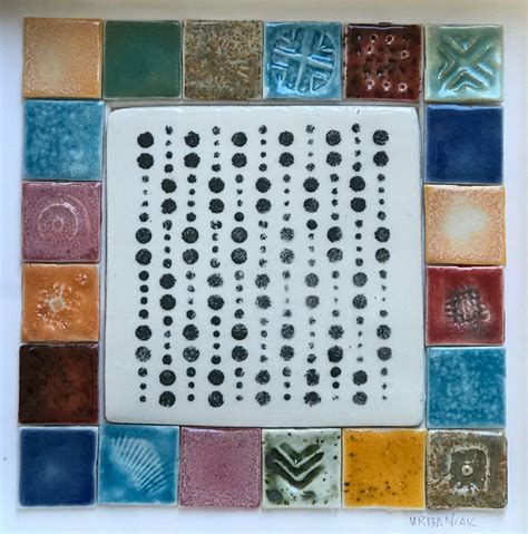 “tile Collage I Dots” 25x25cm Unique Porcelain Collage Framed