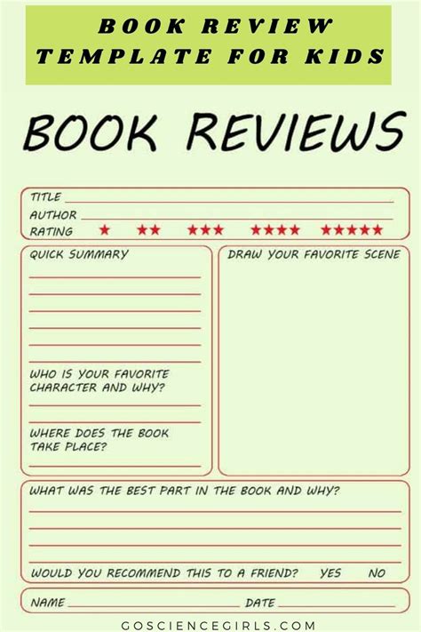 Book Review Template For Kids Tips And Activities Go Science Girls In