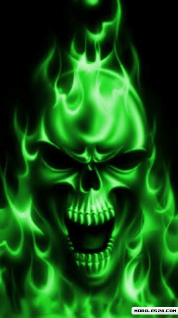 Cool illustration of flaming skull wearing headphones. 74+ Green Skull Wallpaper on WallpaperSafari