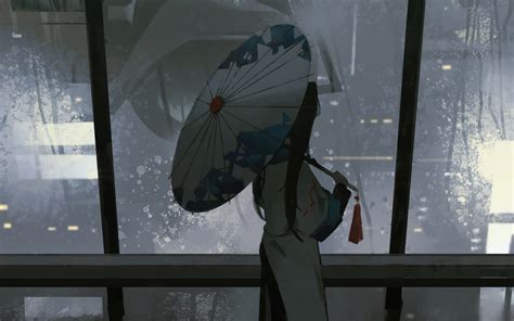 1680x1050 Anime Girl Dark Night Umbrella Raining 4k Wallpaper1680x1050