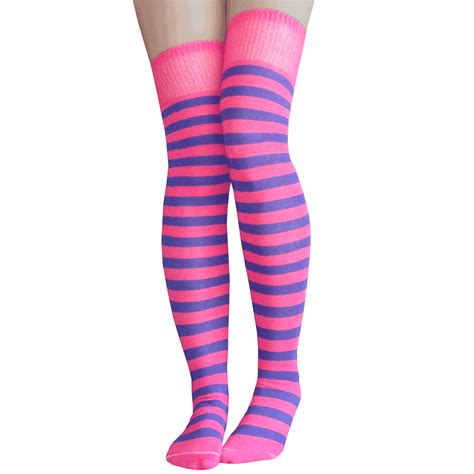 neon pink purple thigh highs striped thigh high socks thigh high socks socks women