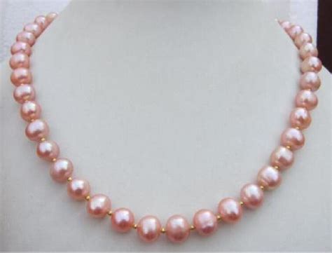 Gorgeous Aaa 9 10mm Genuine Natural South Sea Pink Pearl Necklace 14k