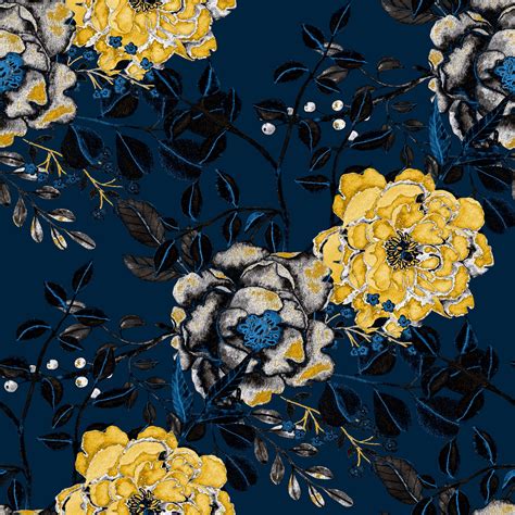 Blue Vintage Floral Wallpaper
