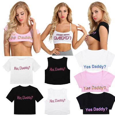 Women Yes Daddy Letter Printed Short Sleeve Crop Top Short Tank Top
