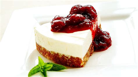 Heart Shaped Cheesecake Sweet Cherries Dessert Delicious