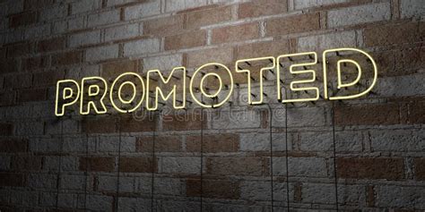 Promoted Glowing Neon Sign On Stonework Wall 3d Rendered Royalty