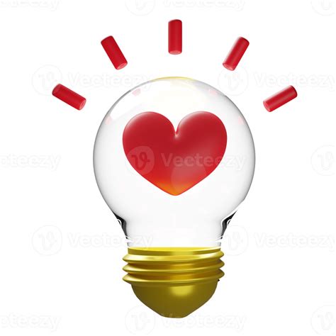 Light Bulb With Red Heart Isolated Idea And Inspiration Health Love