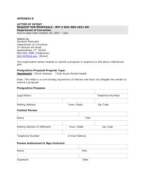 Fillable Online APPENDIX D LETTER OF INTENT REQUEST FOR PROPOSALS