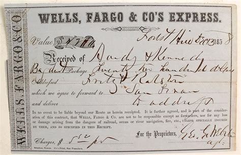 Wells Fargo Receipt Bag Of Gold Dust From Hardy