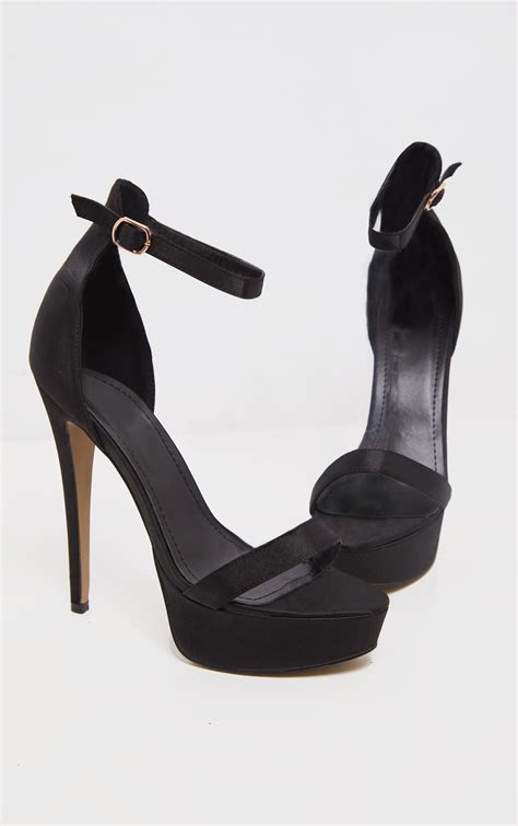 Black Satin Single Strap Platform Heels Prettylittlething Ire