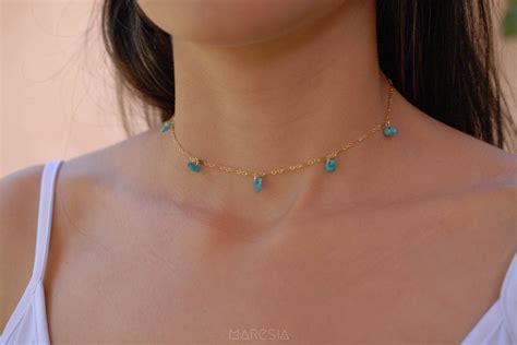 Turquoise Choker Sterling Silver Or Gold Filled Choker Etsy