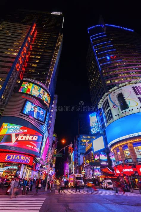 Street Scene At Times Square At Night In Manhattan New York City