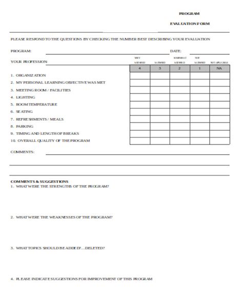 Free 9 Program Evaluation Forms In Ms Word Pdf Excel
