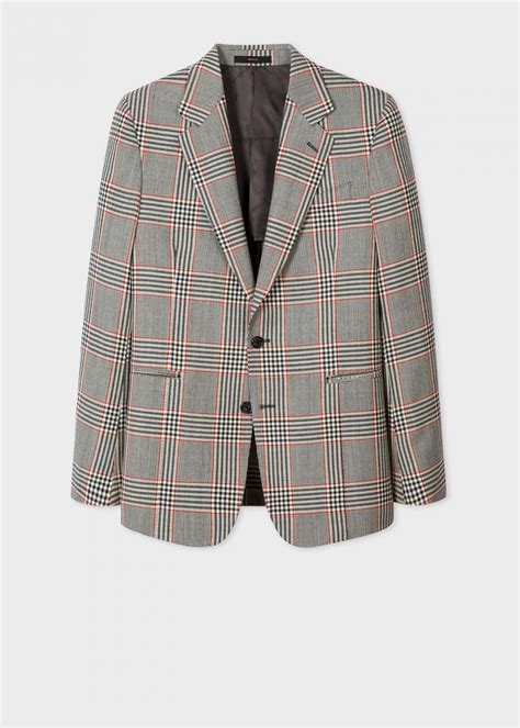 Paul Smith Tailored Fit Prince Of Wales Check Wool Blazer Grey Mens