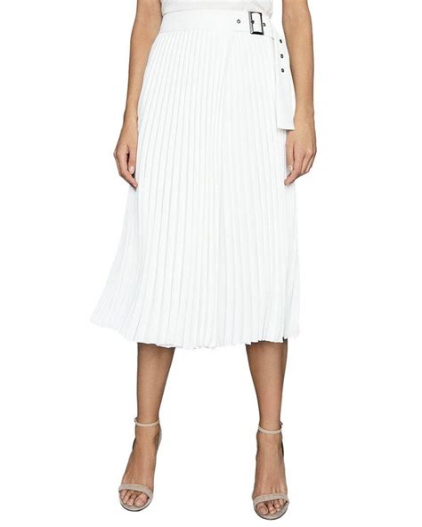 Reiss Arielle Pleat Side Buckle Skirt In White Lyst