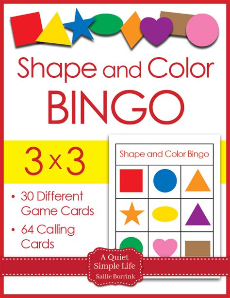 Shapes And Colors Bingo Printable Game 3×3 Sallie Borrink
