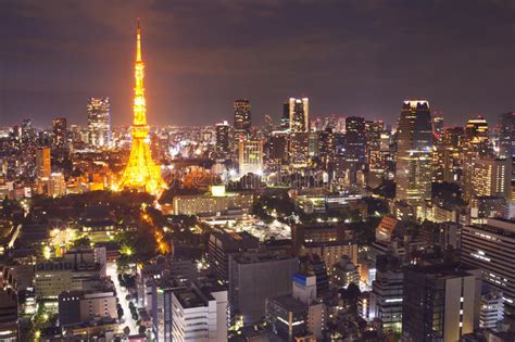 Horizon De Tokyo Japon Avec La Tour De Tokyo La Nuit Image Stock
