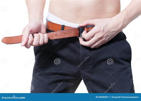 Male Stripping Off His Clothes Ready To Have Sex With His Partner In White Isolated Background