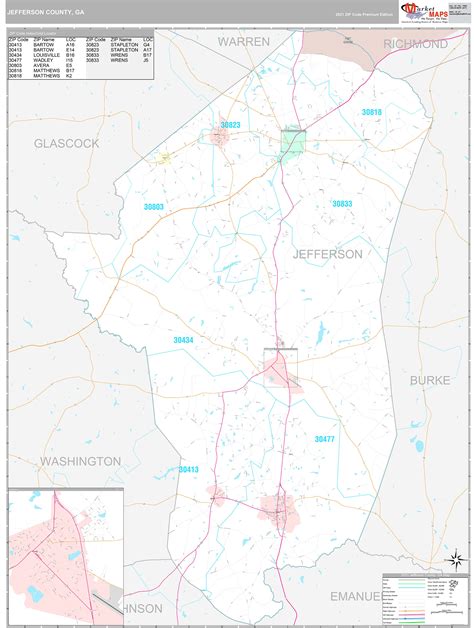 Jefferson County Ga Wall Map Premium Style By Marketmaps
