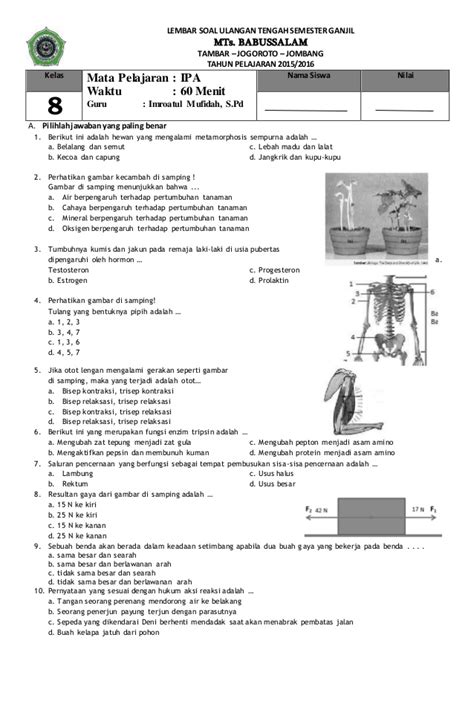 Latihan soal ipa smp kelas 8 untuk menghadapi ulangan akhir semester (uas). Soal Ipa Kelas 8 Semester 2 - Dunia Sekolah ID