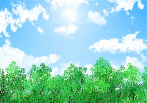 森と空の背景・夏空 Stock Illustration Adobe Stock