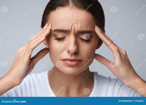 Health Beautiful Woman Having Strong Headache Feeling Pain Stock