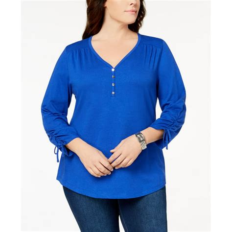 Karen Scott Karen Scott Cotton Ruched Henley Top Plus Size 2x